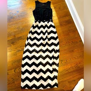 Long black and white designed dress. Lightweight material.